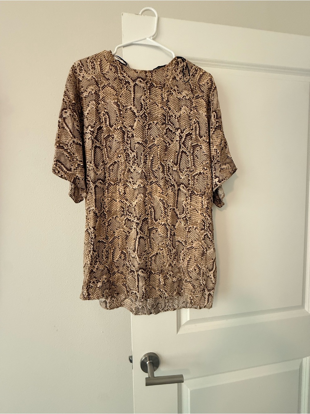 Zara Snake-Pattern Short Sleeve Blouse - Brown/Tan